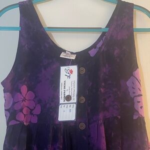 Beautiful from Hawaii hand printed Hilo Hattie Black and Purple Floral Dress